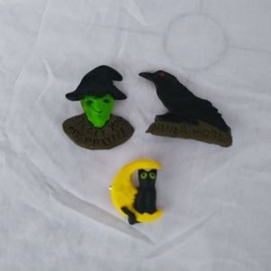 HALLOWEEN BROOCHES CROW, CAT, GREEN MAN